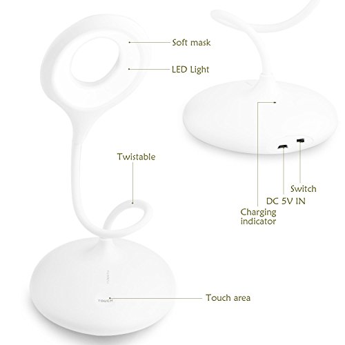 Desk Lamp with USB Charging Port, PEMOTech Folding Desk Lamp,Eye-care Table Lamp,Dimmable LED Lamp,Office Lamp,Rechargeable Reading Light,Touch Control,3 Brightness Levels,Adjustable Gooseneck,1800mAh