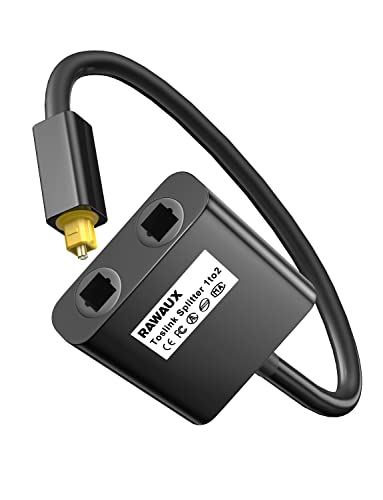 RAWAUX, Toslink Splitter 1 in 2 Out - Cavo splitter ottico, audio digitale, cavo ottico SPDIF, distributore audio ottico per TV, DVD, amplificatore, soundbar (nero)