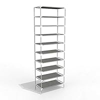 OppsDecor Oanon 10 Tiers Shoe Rack Easy Assembled Non-Woven Fabric Shoe Tower Stand Sturdy Shelf Storage Organizer Cabinet