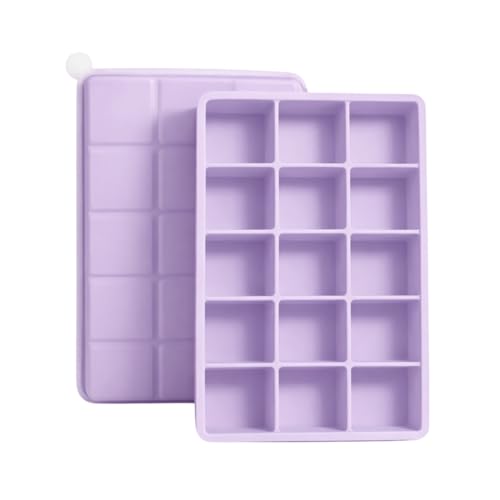 SYMEON Forma de Gelo Silicone Com Tampa Livre de BPA Flexivel 15 Cubos de 27ml Cada Prática Resistente e Reutilizável Forma Para Papinha Gelatina Frutas (LILAS)
