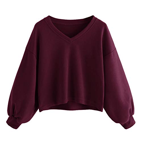 clearance sale!!ZEFOTIM Fashion Women Solid Casual Drop Shoulder Lantern Sleeve Sweatshirt Pullover Tops