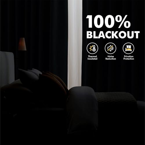 MIULEE 100% Blackout Linen Curtains for Bedroom, Beige Solid Luxury Decor Thermal Insulation Room Darkening Drapes for Living Room Back Tab Rod Pocket 42 x 84 Inches, 2 Panels