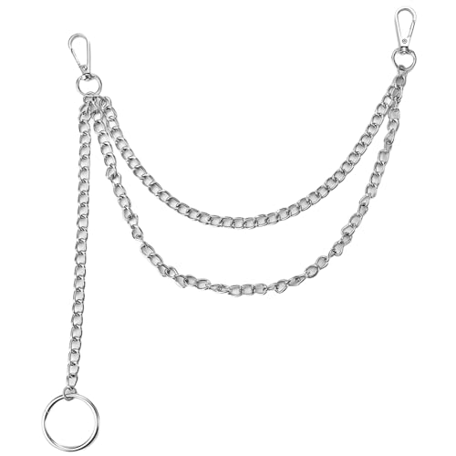 16-Inch Punk Watch Chain, Unisex Hip Hop Style 3-Layer Metal Chain with Key Ring, Nightlife Accessory