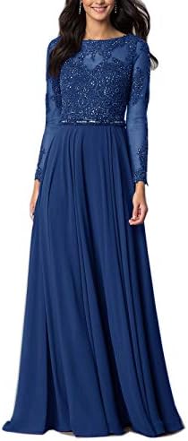 Aox Women's Vintage Long Sleeve Floral Chiffon High Waist Party Evening Dress Formal Prom Skirt