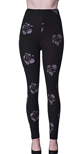 VIV Collection Plus Size Regular Size Printed Brushed Ultra Soft Leggings (Ghost Floral Skull)