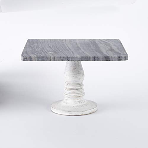 Mud Pie 4264590 Whitewash Marble Pedestal Serving Board, One Size, White, Grey