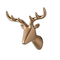 Deer Head Wall Mounted Hook Ashero Animal Shaped Key Holder Coat Hat Hanger Rack Resin Deer Head with Antlers for Rustic Farmhouse Gallery Wall Decoration - Gold