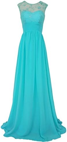 CaliaDress Women Sleeveless See-through Long Prom Gown Bridesmaid Dress C289LF Turquoise US18W