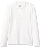 The Children's Place Big Girls' My Favorite Long Sleeve Uniform Ruffle Polo, White, Large/10/12