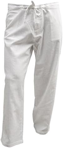 Men's Linen/Cotton Drawstring Pants (3X-Large, White)