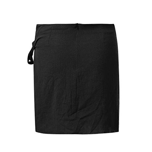 Women Short Pencil Skirt,Lady Fashion Warp Ruched Bandage Strap Bow Knot High Waist Solid Short Beach Mini Skirts (Small, Black) - Thumbnail 4