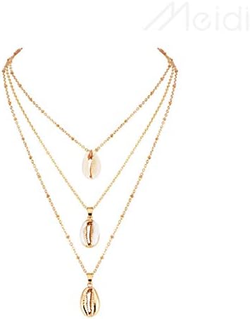 Yaseking Beach Shell Necklace, Hawaiian Fashion Conch Alloy Multi-Layer Necklace Popular in European and American(Gold)