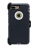 WallSkiN Turtle Series Cases for iPhone 7 Plus / iPhone 8 Plus (Only) Full Body Protection with Kickstand & Holster - Dark Knight (Dark Grey/White)
