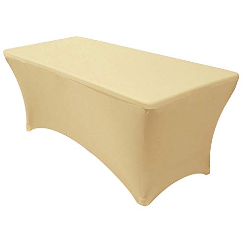 Your Chair Covers - Stretch Spandex 6 ft Rectangular Table Cover - Champagne, 72" Length x 30" Width x 30" Height Fitted Tablecloth for Standard Folding Tables,Party Table Cloth