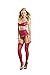 Escante Women's Red Room 4 Piece Bra Set with Adjustable Straps and Underwire Slimming High Waist Garter Belt with Cotton Crotch G-String and Hose, Red, Small
