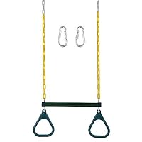 Heavy Duty Trapeze Swing Bar with 2 Rings-Long 48" of Each Chain-2 Locking Carabiners