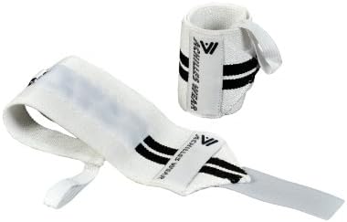 Achilles Wear Wrist Wraps Barbell Support, Heavy Duty, Thumb Loop, Soft Stretchable, Unisex (White with Black Stripes)