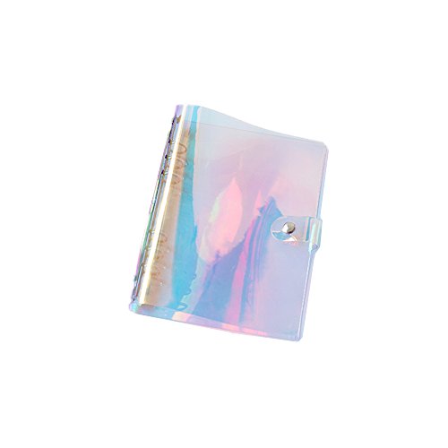 Standard 6 Holes Rainbow Binder Covers Colorful Clear Soft PVC Notebook Round Ring Binder Cover Protector Snap Button Closure Loose Leaf Folder (Colorful, A5)