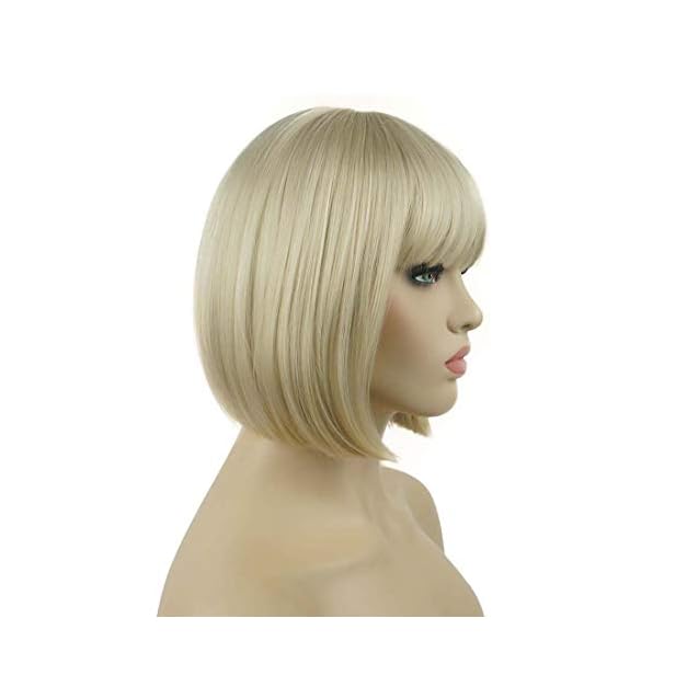 Lydell 8″ Straight Short Bob Hair Flat Bangs Cute Central Dot Skin Top