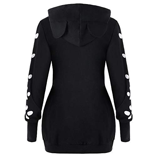Sanyyanlsy Fall Winter Women's Cat Ear Hoodie Sweatshirt Black Long Sleeve Cat Paw Print Slim T-Shirt Tops with Pocket - Thumbnail 3