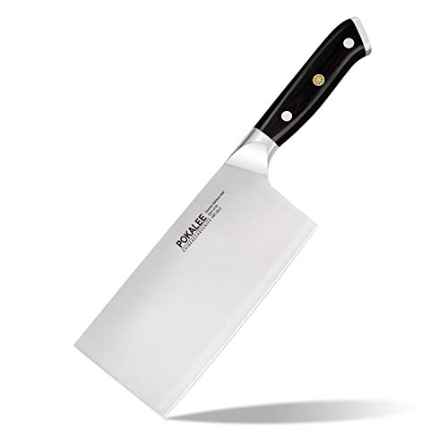 POKALEE 7 Inch Cleaver Chinese Butcher Knife, Best Quality German High