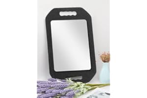 Mineloff Drop-Proof Hand Mirror with Double Handle, Large Rectangular Hand held Mirror -(16"x10") Largehand Mirrors with Handle for Salons and Beauty Salons, Light Salon Hair Mirror(Black)