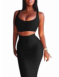 GOBLES - Vestido sexy de verano para mujer con parte superior de tanque, falda de 2 piezas