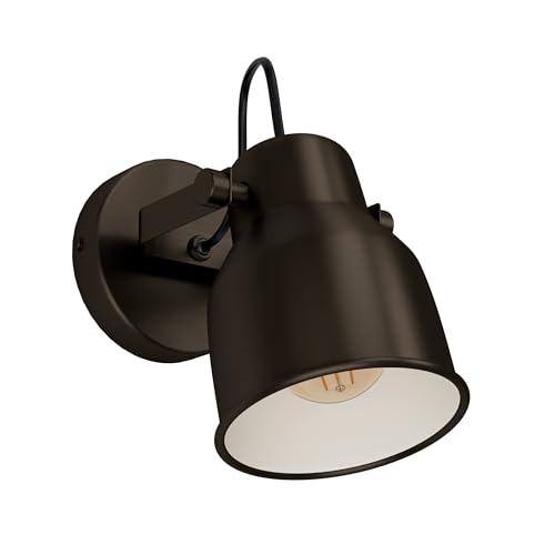 EGLO Mitchley Wall Light 1 Bulb Ceiling Light Vintage Industrial Retro Wall Light Indoor Steel Living Room Lamp Hallway Lamp in Dark Bronze Cream Spot with E27 Socket