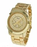 Geneva Platinum Large Face Faux Chronograph Boyfriend Watch-Gold