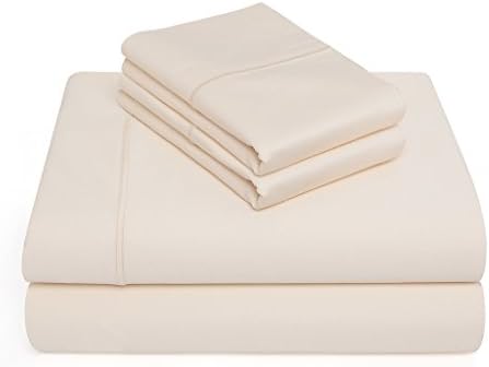 CottonWorks Exclusive 1000 Thread Count Single Ply 100% Pima Cotton 4 Piece Sheet Set - Queen Size, Ivory