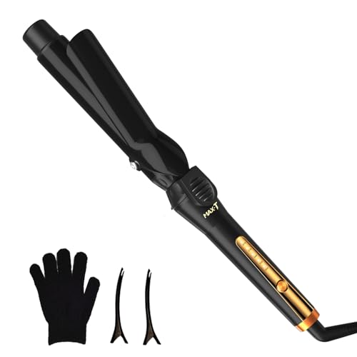 Photo 1 of 1.25 Inch Ceramic Tourmaline Curling Wand - Dual Voltage Hair Curler for Long-Lasting Curls & Waves with 5 Heat Settings, Heat-Resistant Glove & Clips Included