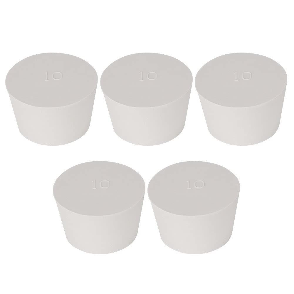 Labasics 5PK 10# Solid Rubber Stoppers - Size: 43mm Bottle, 52mm Top, 32mm Length - White Tapered Lab Seal Rubber Stoppers