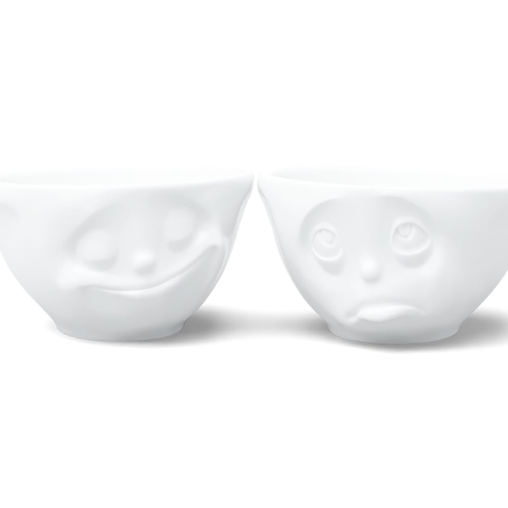 FiftyEight Set of Bowls Happy/Oh My Dear Design White