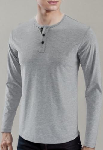 HETHCODE MEN’S CASUAL SLIM FIT LONG SLEEVE BASEBALL WORKOUT ACTIVE SPORTS GYM HIKING HENLEY T SHIRTS H.GRAY/S.GREEN XL