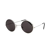 John Lennon Style Sun Glasses Shades - Silver / Black w/ Micro Case