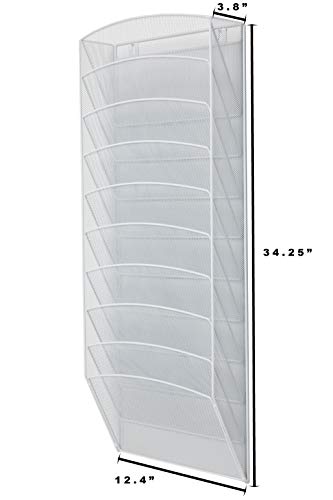 Klickpick Office 10 Sections Hanging Files Wall Mounted Metal Mesh Document File Organizer Magazine Holder Rack Organize Racks Multipurpose Use to Display Files, Magazine, Newspapers- White - Thumbnail 3
