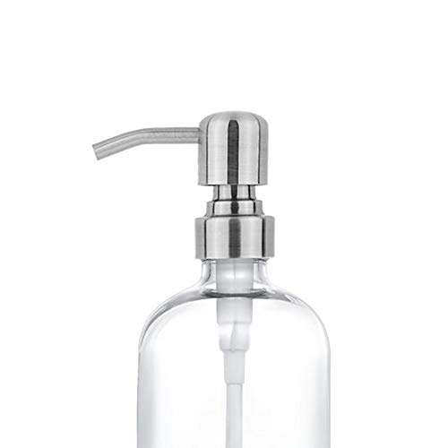 2 Pack Thick Clear Glass Pint Jar Soap Dispenser with Silver Stainless Steel Pump, 16ounce Clear Boston Round Bottles Dispenser with Rustproof Pump for Essential Oil, Lotion Soap - Thumbnail 2