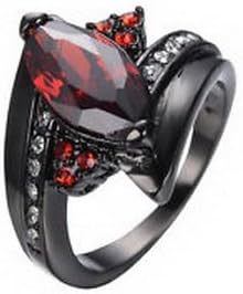 Pixel Jewelry 1985 - Garnet Red Ruby Marquise Cut Center Gem Engagement Ring Size6 In10KT Black Gold Filled