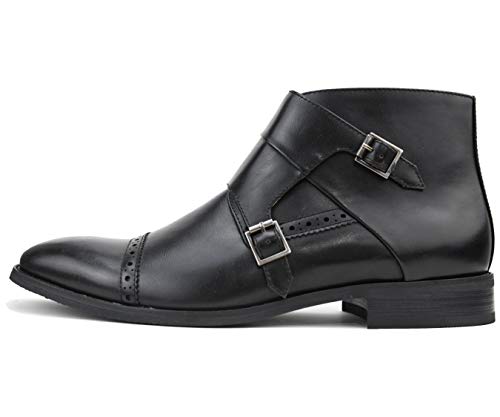 Amali Caper - Mens Dress and Casual Boots, Demi Boot, Cap-Toe Monk Strap Ankle Boot, Inside Zipper, Color Black - Size 9