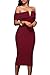 Alvaq Womens Sexy V Neck Off The Shoulder Evening Bodycon Club Midi Dress,Burgundy,X-Large