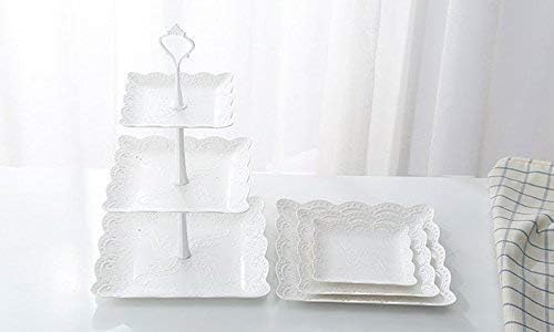 Candora Plastic Imitation Ceramics 3 Tier Square Cake Stand Party Food Server Display Set Dessert Stand Slate Serving Set - Image 5