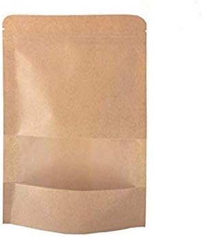 DecentGadget® 50PCS Reusable Ziplock Grip Seal Bags Waterproof Kraft Paper Stand Up Pouches with Transparent Window Food Storage Pouches for Coffee Bean Tea Leaf Snacks Cookie (20 * 14cm 50pcs)