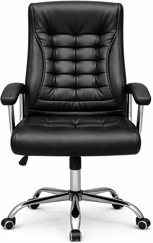 Cadeira de Escritório Ergonômica Presidente (Preta) - PREMIUM COMFORT: reclinável, altura ajustável, giratória, de couro sintético com molas ensacadas.