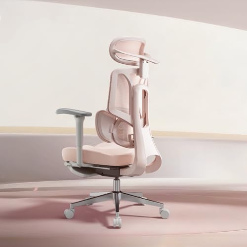 Hbada E3 Air Ergonomic Office Chair - Dynamic Lumbar Support 3 Zones, 3D Adjustable Headrest, 3D Adjustable Armrests, Swivel (with Foot Rest, Pink)