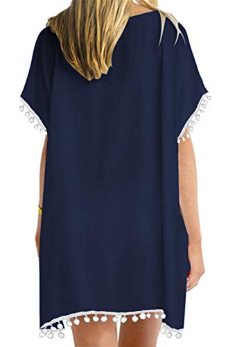 Yincro Women's Swimsuit Bathing Suit Cover Ups for Swimwear (Pom Navy, C)