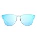 JIM HALO Rimless Mirrored Sunglasses Women Men One Piece Horned Rimmed Glasses (Black Frame/Mirror Blue Lens)