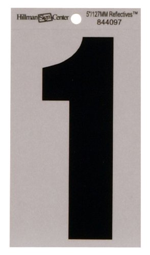 The Hillman Group 844097 5-1/4-Inch Number 1 Reflective Square-Cut Mylar, Black on Silver