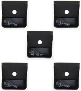 Portable Pocket Ashtray - Smell Proof PVC Small Plastic Wallets with Sturdy Plastic Button, Fireproof Lining, Aluminium Foil, Thermal Foam - Plastic Purse, All Black 5 Pack