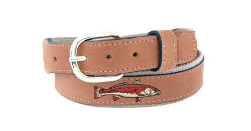 Zep-Pro Men's Tan Leather Embroidered Redfish Belt, 36-Inch, Tan/Buff