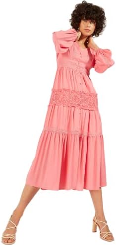 2Xtremz Women Textured A-Line Tiered Dress With V-Neck And Lace Detail M  Light Pink price in Saudi Arabia | Amazon Saudi Arabia | kanbkam